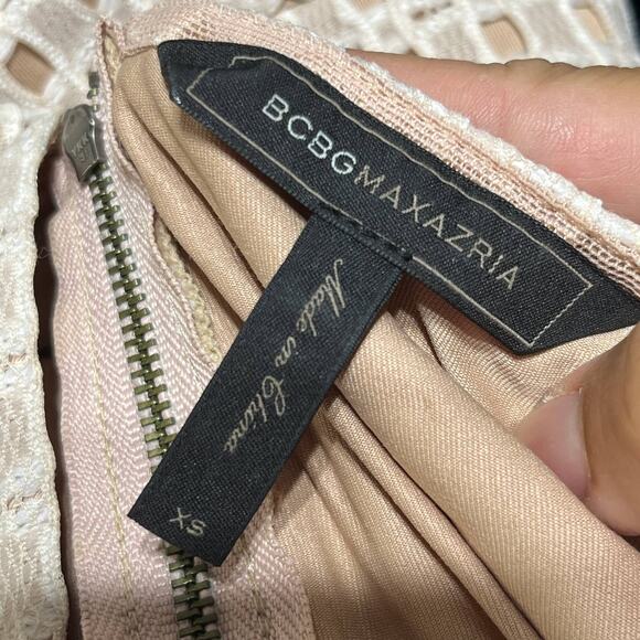 BCBGMaxAzria Women's White Cream Elyze Lace Color Blocked A-Line V-Neck Dress XS - Picture 4 of 8